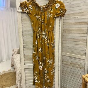 Floral Mustard Kids Jumpsuit
